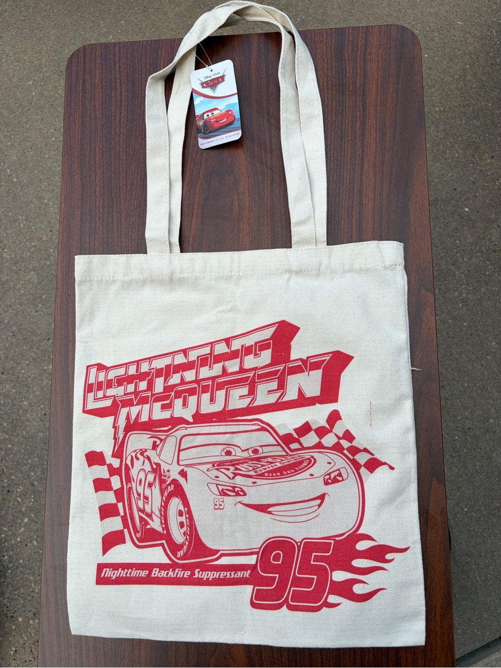 Disney Pixar Cars Lightning McQueen 95 Reusable Canvas Tote Shopping Bag NWT